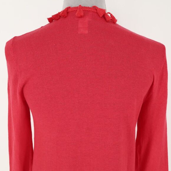 Chicos Sweater 0 Womens 4 Small Red Long Cardigan Tassel Trim Linen Cotton Blend - Picture 9 of 12